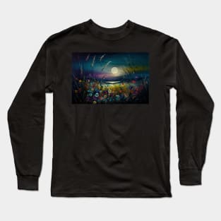 Vibrant Night Flowers Landscape Long Sleeve T-Shirt